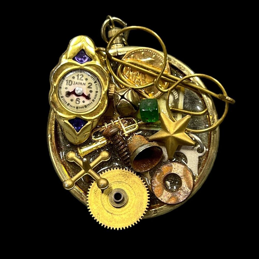 Vintage Mystery Piece Brooch Keychain Watch‎ Japan Glasses Coin Round Trumpet
